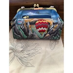Anuschka Crossbody Bag Women's Blue Hot Air Balloon Leather Art Frame
